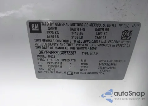 2016 Cadillac Srx Luxury Collection from USA, damaged, VIN 3GYFNEE39GS572287